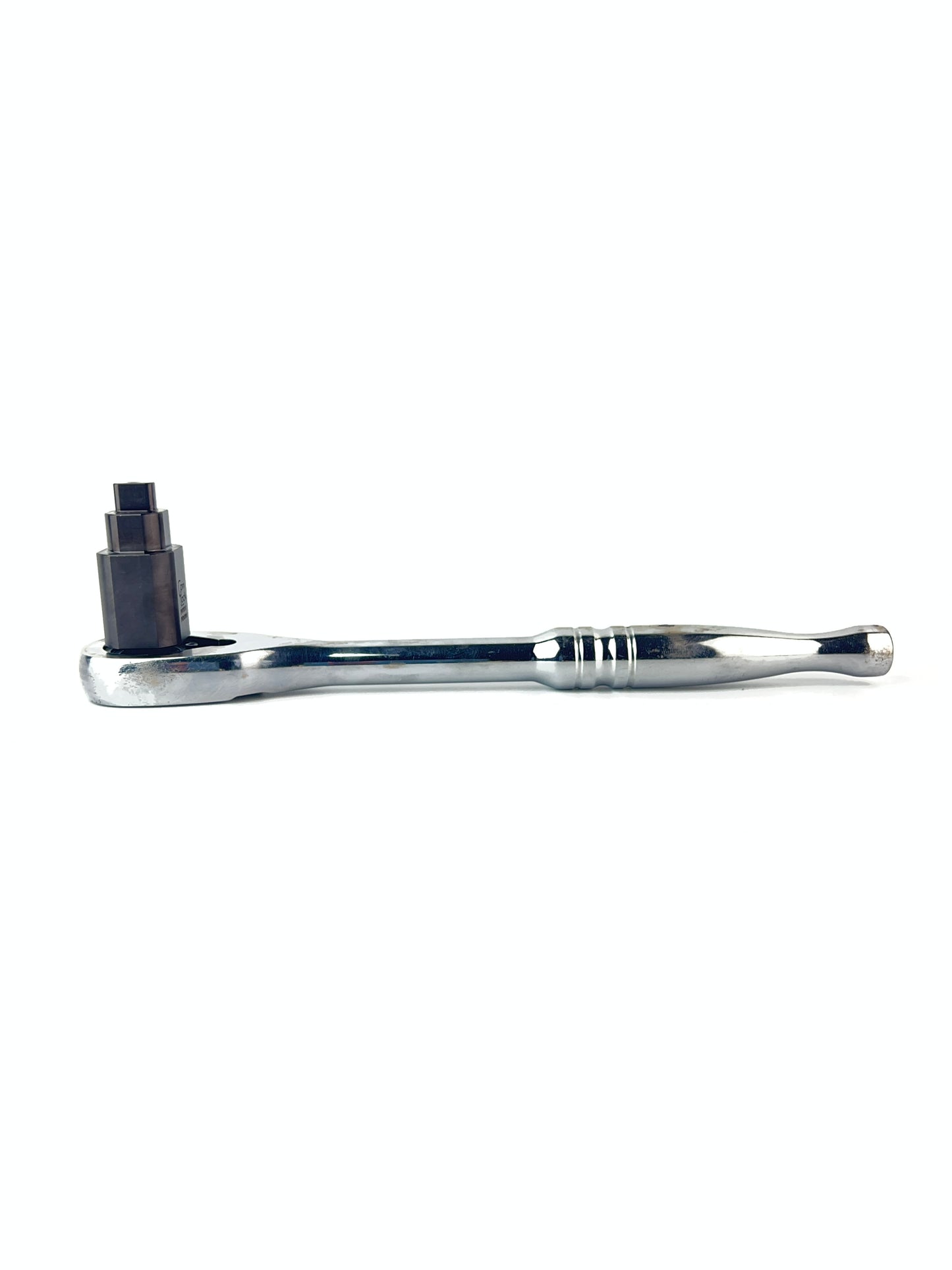 Metallic door handle on a white background
