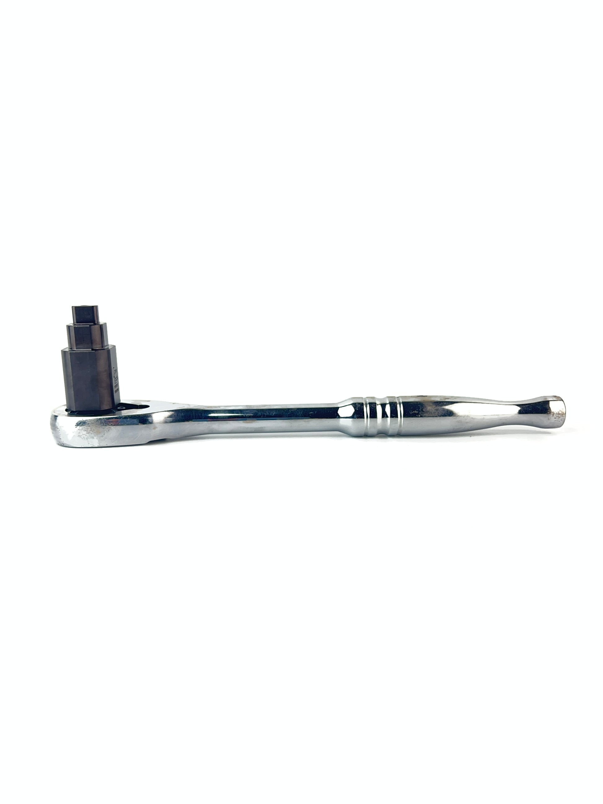 Metallic door handle on a white background